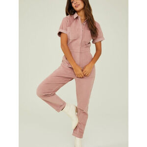 Altar'd State Shayla Corduroy Jumpsuit Union Suit Button Front Mauve Pink Medium